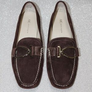 AK Anne Klein Loafer, Brown Suede w/Gold Buckle